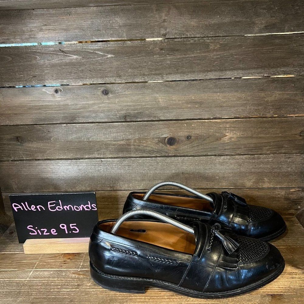 Mens Allen Edmonds‎ Cody Black Tasseled Leather Slip On Shoes Loafers Size 9.5 E